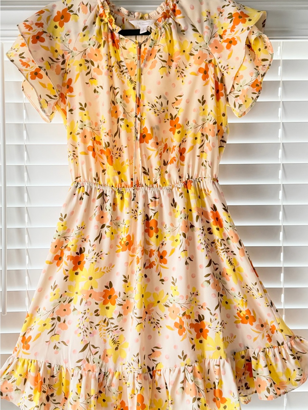 LC Lauren Conrad Cream Floral Mini Dress with Yellow & Orange Blooms